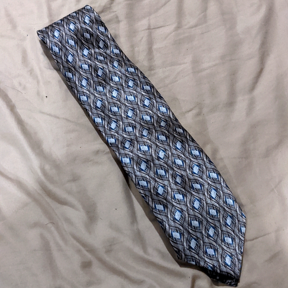 Tan and blue tie